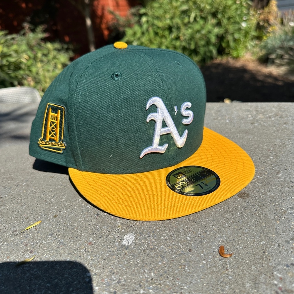 💚💛New Era Fitted Hat7 7/8 Sacramento PatchMLB Las Vegas Athletics Oakland A's🧢⚾️